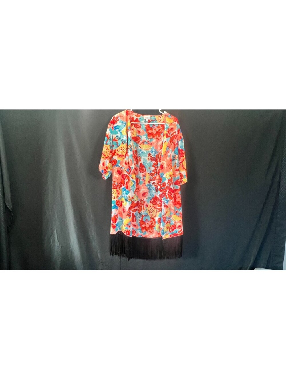 LuLaRoe Monroe Floral Fringe Kimono Duster Cover Up Women Small Boho